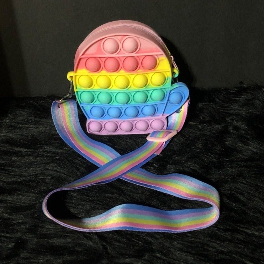 Unbranded Fidget Purse Kids Small Rainbow Like New Pop It Silicone Crossbody Bag - Picture 4 of 6